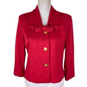 CAbi Beau Jacket Sz 4 Bow Neck Red Knit Blazer‎ Style 3035 Love Carol Collection